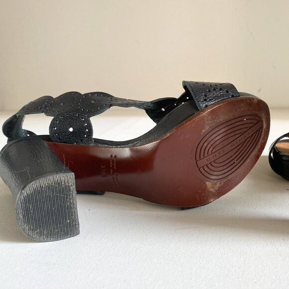 Chie Mihara Black Leather LAser Cut Detail High Heel Sandals 37.5 - Picture 7 of 9